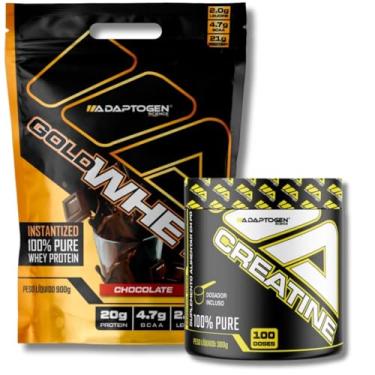 Imagem de Kit Gold Whey Concentrado 900g Refil Sabor: Chocolate + Creatine (Creatina) 300g - Adaptogen | Whey Protein | Kit Whey + Creatina 300g | Creatina 100% Pure.