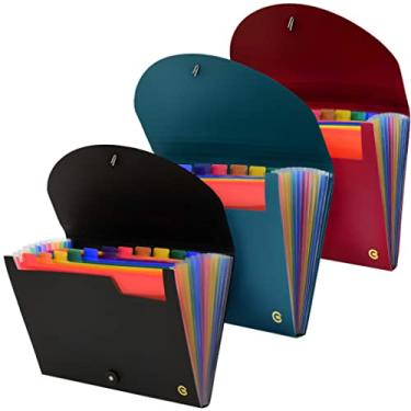 Imagem de CNK Pasta de arquivos expansível com 13 bolsos, 3 pacotes expansíveis sanfonado A4 organizador de documentos, caixa organizadora de arquivos sanfonado com abas divisórias para arquivos de documentos carta papelada