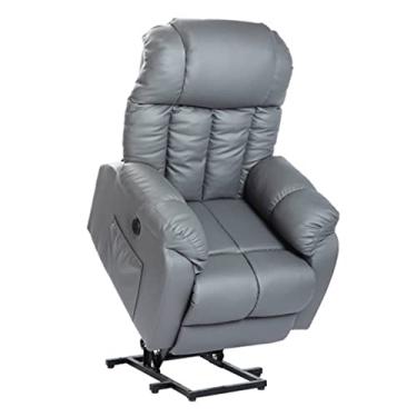 Imagem de Cadeira reclinável elétrica de couro PU sofá preguiçoso para idosos descanso de cabeça ajustável posição infinita porta USB para escritório ou sala de estar cinza