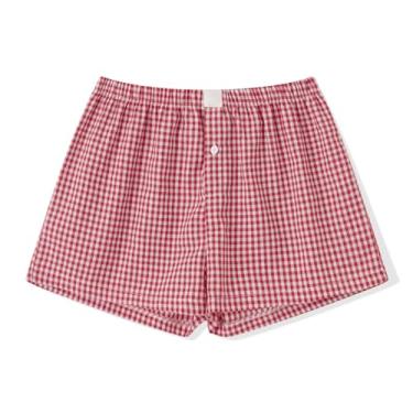 Imagem de Cocoday Short boxer feminino listrado Y2k cintura elástica fofo pijama curto verão solto shorts pijama shorts, D-vermelho, P