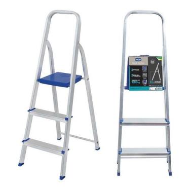 Imagem de Escada Alumínio 3 Degraus Articulada Dobrável Leve Prática Resistente 
