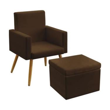 Imagem de Poltrona Para Sala de Estar Nina Sem Rodapé Com Puff Quasar Sued Marro