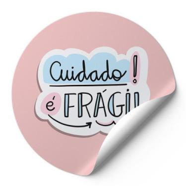 Imagem de 120 Etiquetas Auto Colante Adesivos Redondos Cuidado É Frágil Rosa Nud