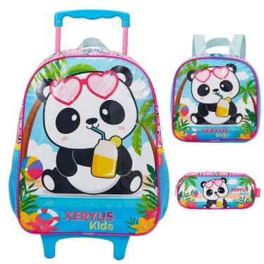 Imagem de Kit Mochila de Rodinha Lancheira Estojo Xeryus Panda Rosa