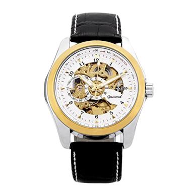 Imagem de RORIOS Relógio masculino luminoso, mecânico, automático, com pulseira de couro e aço esqueleto, relógio de pulso masculino, Branco A, 220mm, Mecânico