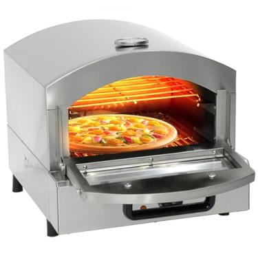 Imagem de Forno de pizza a gás, forno de pizza portátil de camada única, máquina de pizza de bancada em aço inoxidável com pedra de pizza de 12 polegadas, adequado para cozinhar pizza, bife, peixe, frango