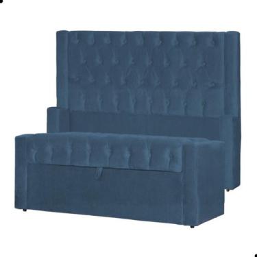 Imagem de Kit Cabeceira e Calçadeira Baú Emma Suede Queen 160 cm - Fina Mobília,