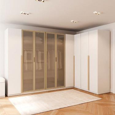 Imagem de Guarda-Roupa Modulado de Canto 5 Peças 9 Portas Jade Cabecasa Madeiramadeira Branco/Avelã