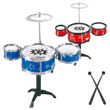 Imagem de Mini Bateria Infantil Instrumento Brinquedo Musical com Prato Tambor Baqueta (Azul)