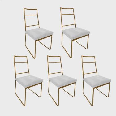 Imagem de Kit 05 Cadeiras Sala de Jantar Escritório Office Stark Industrial Ferro Dourado Suede Branco - Ahz Móveis