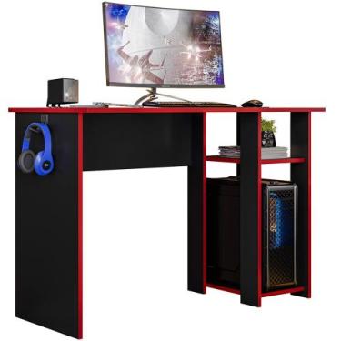 Imagem de Mesa Gamer Slim PLLA - Peternella, Preto Fosco Texturizado Vermelho