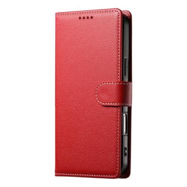 Imagem de LYJSMGZ Capa flip para iPhone 16E, textura lichia couro grão fechamento magnético capa de telefone capa de telefone fólio TPU macio proteção contra quedas, vermelho, 16E
