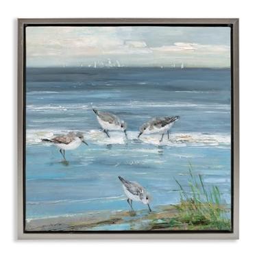 Imagem de Stupell Industries Design de arte de parede em tela flutuante cinza relaxado Sandpipers on Shore por Sally Swatland, 63 x 63 cm