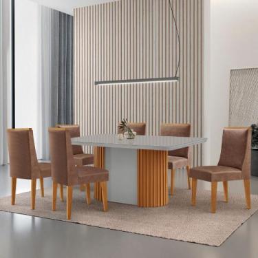 Imagem de Mesa de Jantar Aspen 180cm Tampo MDF Vidro com 6 Cadeiras Lisboa Moder