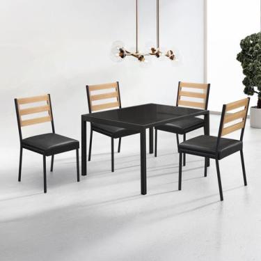 Imagem de Conjunto para Sala de Jantar com 4 Cadeiras Londres Preto Fosco / Marm