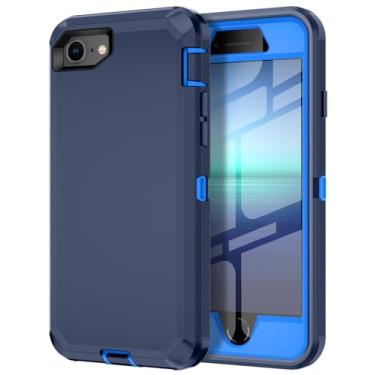 Imagem de I-HONVA Capa para iPhone SE 2022/2020/3rd/2rd, capa protetora de tela integrada à prova de choque à prova de poeira/queda, 3 em 1, capa resistente e robusta para Apple iPhone SE 2022/2020, azul