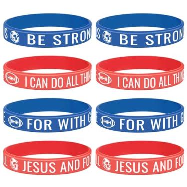 Imagem de AKAIXI 8 pulseiras de silicone de futebol para homens e mulheres, pulseira motivacional vermelha, azul e branca para fãs de futebol, tema esportivo, lembrancinhas de festa de aniversário para