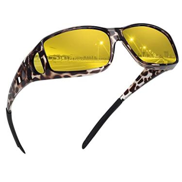 Imagem de MEETSUN Óculos de sol Fit Over Glasses para homens e mulheres, óculos de sol polarizados 100% de proteção UV400, (Z1) Lente de visão noturna com armação de leopardo cinza, standard