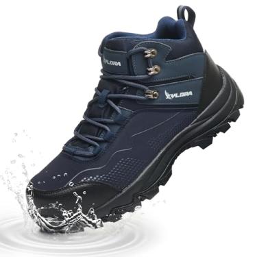 Imagem de Xyldra Botas de aço à prova d'água para homens, larga, antiderrapante, para trabalho, leves, antiderrapantes, sapatos de segurança, construção indestrutível, tênis de bico composto, Preto, azul, 41