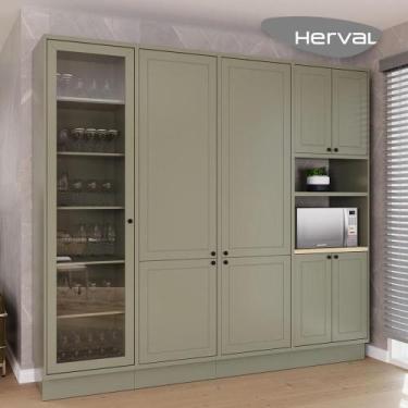 Imagem de Cozinha Modulada Pequena Herval Viana, 4 Peças, Verde Hill, com Vidro