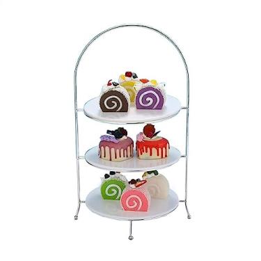 Imagem de Suporte de bolo de aço inoxidável para mesa de sobremesa de exibição de bolo Dim Sum rack banquete bolo tarde chá bolo rack bolo bolo prato bolo doces cupcake sobremesa prateleiras (cor: prata)