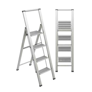 Imagem de Escada dobrável, decorativa - alumínio moderno e bonito, perfil ultrafino, degraus antiderrapantes, resistente e portátil para casa, escritório, kit de banco dobrável
