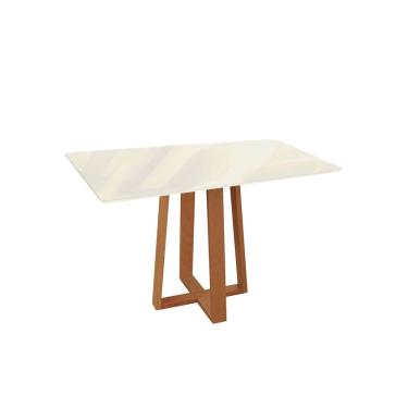 Imagem de Mesa p/ Cozinha Elma Madeira Maciça c/ Tampo Madeirado c/ Vidro 80x120cm Carvalho/Off W...