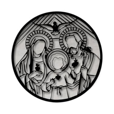 Imagem de Quadro Decorativo Vazado Sagrada Familia MDF Preto Decoracao Parede Moderna Para Sala Quarto Escritorio(M - 30x30cm,Dourado)