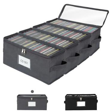 Imagem de ComfortKeeper Pacote com 4 caixas de armazenamento de CD de tecido com tampa de PVC transparente, comporta 35 capas de CD padrão, fecho de zíper para proteção contra poeira, organizador de CD portátil