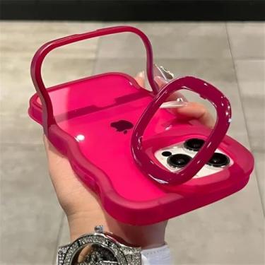 Imagem de Capa de celular transparente com suporte dobrável 2 em 1 para iPhone 16, 15, 11, 12, 13, 14 Pro Max, X, XR, fashion, 3D, cacheada, à prova de choque