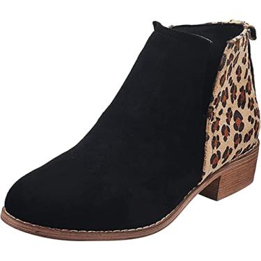 Imagem de Botas femininas de salto baixo, botas de inverno quentes de patchwork para neve, botas de cano curto, botas para uso externo, Preto, 41 BR