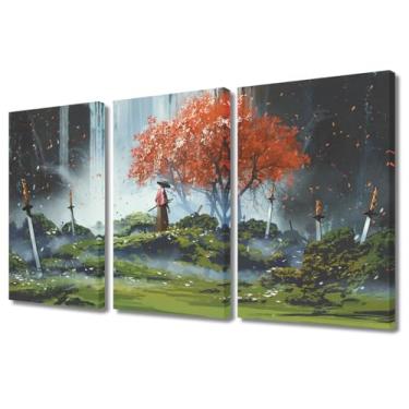 Imagem de Pôsteres 3 peças arte de parede em tela Samurai impressões de imagens arte para paredes ilustração pintura espada samurai japonesa moderna decoração de parede para quarto banheiro escritório