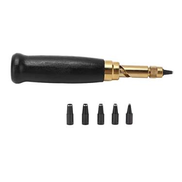 Imagem de Tnfeeon 1/8-5/32-3/32in Diâmetro Conjunto de Ponche de Buraco Couro, 6 Pontas Intercambiáveis, Punhal Parafuso Portátil Com Alça Madeira Com Tratamento Térmico Endurecimento para Perfuração Arte