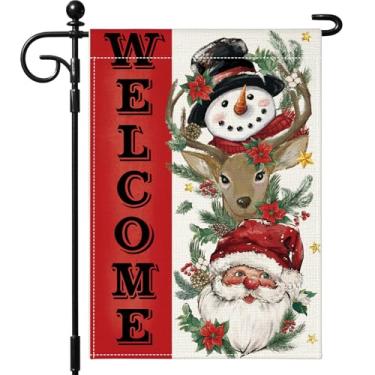 Imagem de OTOSTAR Welcome Christmas Bandeira decorativa de jardim 30,5 x 45,7 cm dupla face Papai Noel rena boneco de neve bandeira de natal decoração externa de jardim decoração de inverno férias ao ar livre