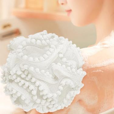 Imagem de Bola de esponja de bucha de banho, esfoliante corporal de espuma rica com alça para pendurar para mulheres e homens, pufe de banho esfoliante de secagem rápida para chuveiro e viagens (branco)