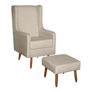 Imagem de Poltrona De Amamentação E Descanso Renata Com Pés Palito E Puff Linho Bege - Desk Design