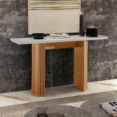 Imagem de Aparador Dara 135cm Com Pés Ripados E Tampo Com Vidro Castanho Cinamomo/off White