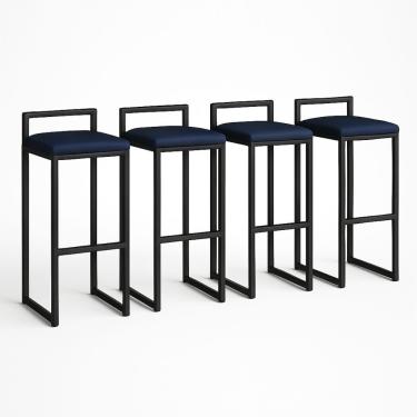 Imagem de Kit 4 Banqueta Corino Balcão Industrial Cozinha Gourmet Bar Azul Marinho
