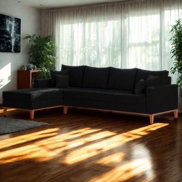 Imagem de Sofá 4 Lugares Beny Com Chaise Esquerdo Suede Preto