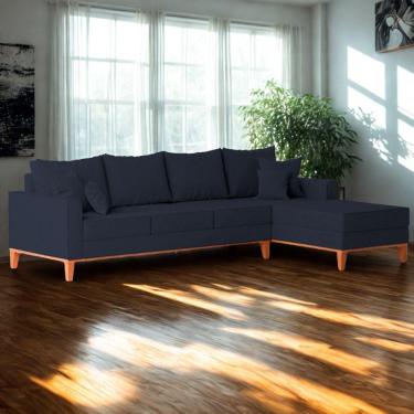 Imagem de Sofá 4 Lugares Beny Com Chaise Direito Suede Azul