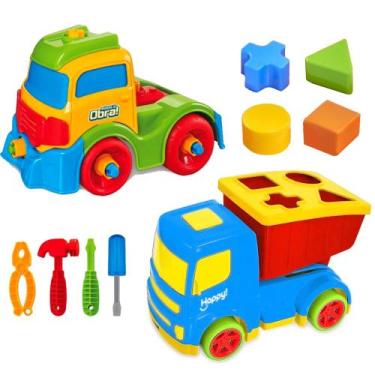 Imagem de Kit 2 Carrinhos de Brinquedo Monta Desmonta e Encaixa Peças - Usual Br