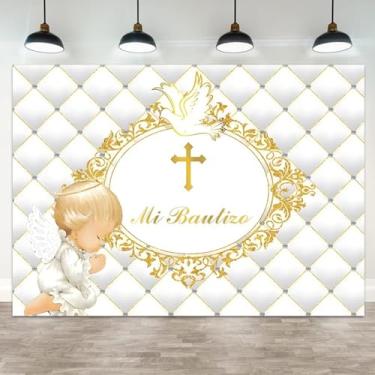 Imagem de ASDCXZ 1,8 x 1,2 m Mi Bautizo Pano de fundo My Batismo Primeira Comunhão Fotografia Fundo Recém-nascido Meninos Meninas Festa Chá de Bebê Decorações Cerimônia de Batizado Religioso Acessório de cabine