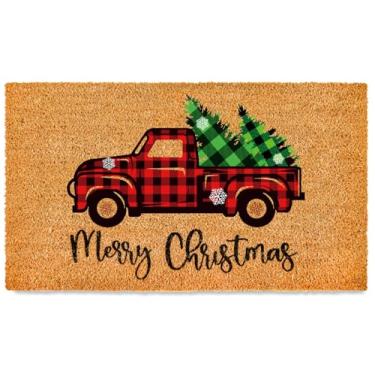 Imagem de Dreelcny Capacho de entrada de carro de Natal capacho de coco natural para decoração de cozinha, 40 x 73 cm