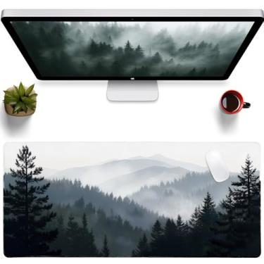 Imagem de CLRBEATTY Mouse Pad, mouse pad grande estendido para jogos, base de borracha antiderrapante e bordas costuradas, tapete de mesa cinza floresta para escritório, teclado de computador doméstico (90 x 40