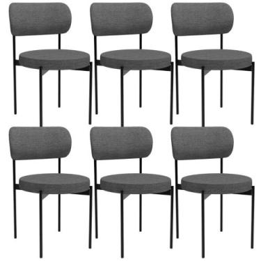 Imagem de Kit 06 Cadeiras Estofadas Para Sala De Jantar Louvre L02 Linho Cinza E