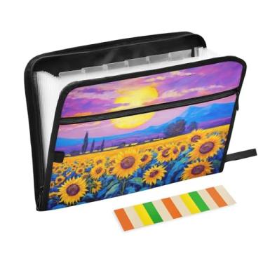 Imagem de Wassud Um campo de girassóis 13 bolsos organizador de arquivos sanfonado pastas de arquivo expansíveis com abas e adesivos, organizador de pastas de documentos de recibo de papel tamanho carta A4 para
