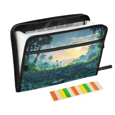 Imagem de Wassud Jungle Sunrise Acordeão Organizador de Arquivos Letra A4 Pasta de Arquivo de Papel Organizador de Documentos com Etiquetas Pasta de Arquivo Expansível 13 Bolsos