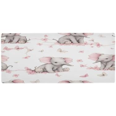 Imagem de Wassud Tapete de mouse rosa elefantes para jogos com base de borracha antiderrapante, mouse pad longo para teclado de computador com borda costurada, almofada grande à prova d'água para escritório