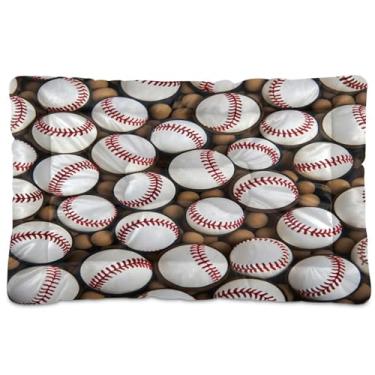 Imagem de Wassud Bolas de beisebol lisas com corações desenhados à mão, camas grandes para cães, tapete de cama para cães ao ar livre, lavável para animais de estimação, cama de gato para dormir, viagens, 45 x
