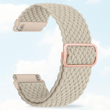 Imagem de Pulseira esportiva de nylon trançado elástico de 20 mm e 22 mm, liberação rápida, ajustável, compatível com Samsung Fitbit, substituição confortável para homens e mulheres (chá de leite, 22 mm)